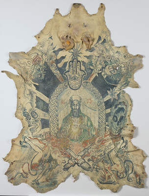 Untitled (Osama), 2002-03
Wim Delvoye (1965, Wervik, Belgium; lives and works in Ghent, Belgium)
 
Tattooed pigskin, installation view
127 x 98 cm
Collection MONA, Hobart
 
Photo credit: MONA/Leigh Carmichael
Image Courtesy of MONA Museum of Old and New Art, Hobart, Tasmania, Australia

